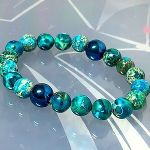 SEA SEDIMENT JASPER & HEMATITE NATURAL BRACELET